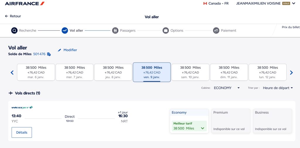 calgary - tokyo - westjet flying blue