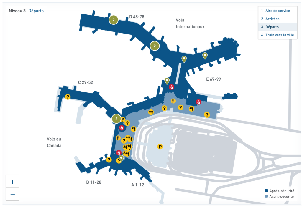 Vancouver Airport Departures Level Map with Lounge location indicated
