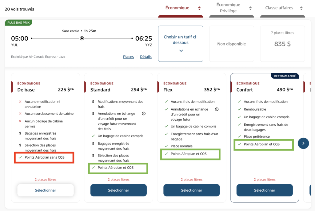 Choix vol pour cqs et statut