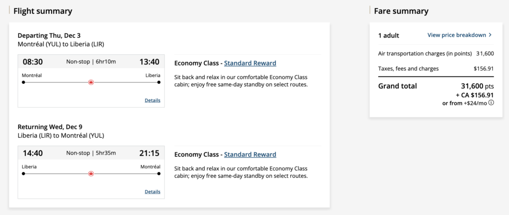 Aeroplan Short Stays LIR