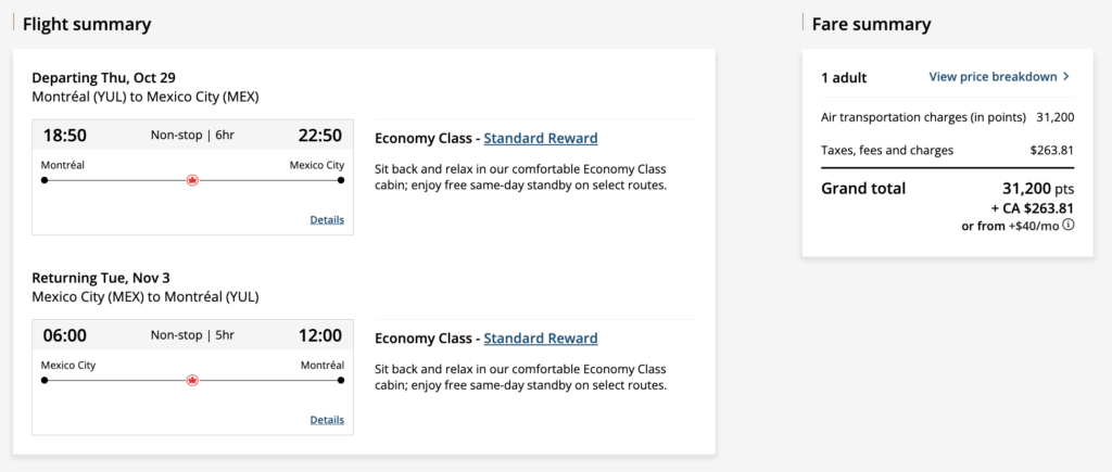 Aeroplan Short Stays MEX