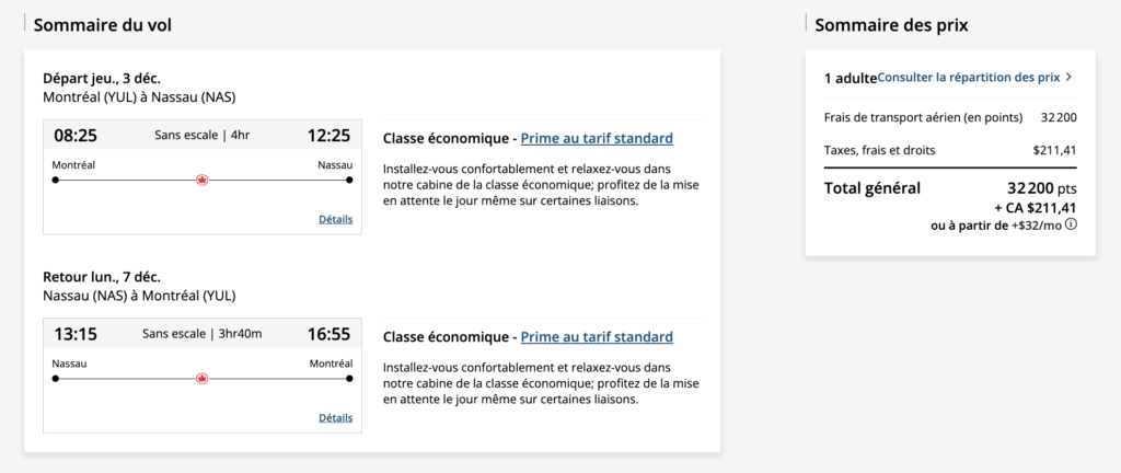 Courts séjours Aéroplan NAS