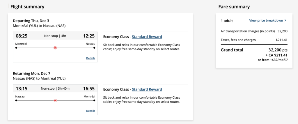 Aeroplan Short Stays NAS