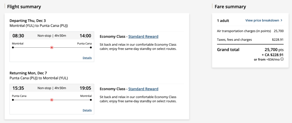Aeroplan Short Stays PUJ