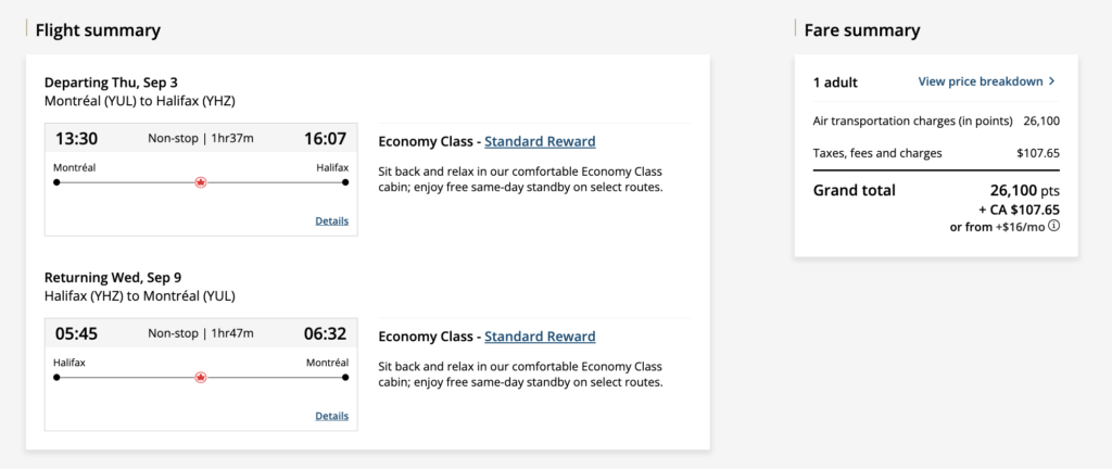 Aeroplan Short Stays YHZ