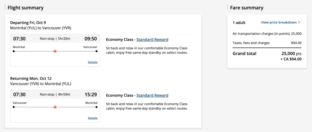 Aeroplan Short Stays YVR