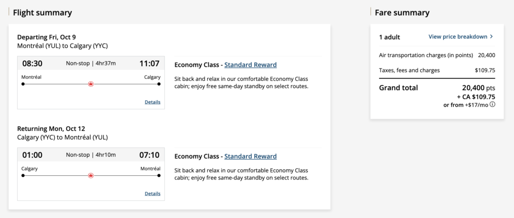 Aeroplan Short Stays YYC