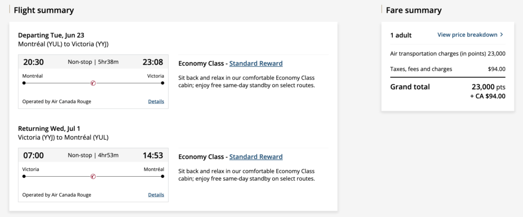 Aeroplan Short Stays YYJ