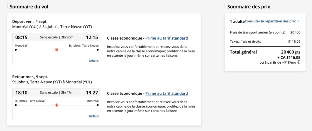 Courts séjours Aéroplan YYT