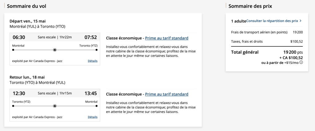 Courts séjours Aéroplan YYZ