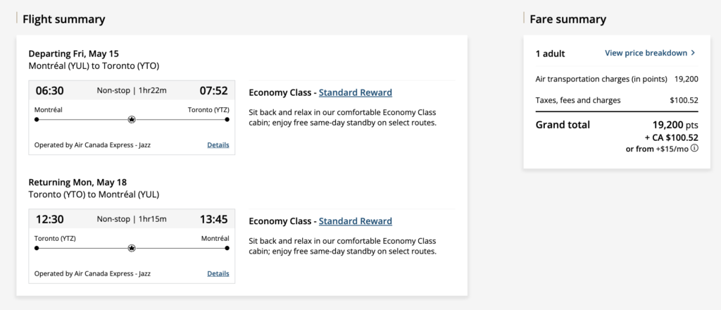 Aeroplan Short Stays YYZ