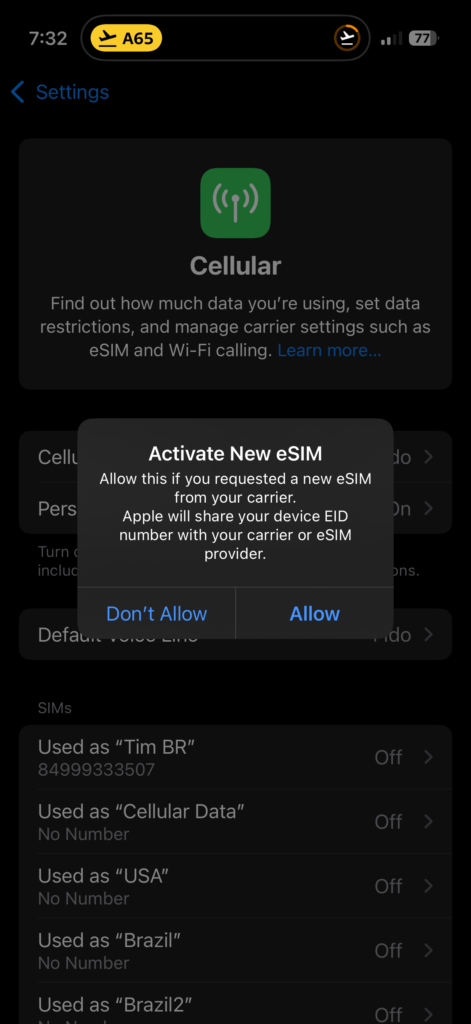 Saily installation esim 3