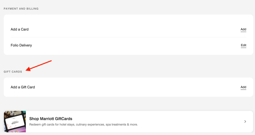 Marriott Gift Cards - Gift Cards Heading in Profile EN