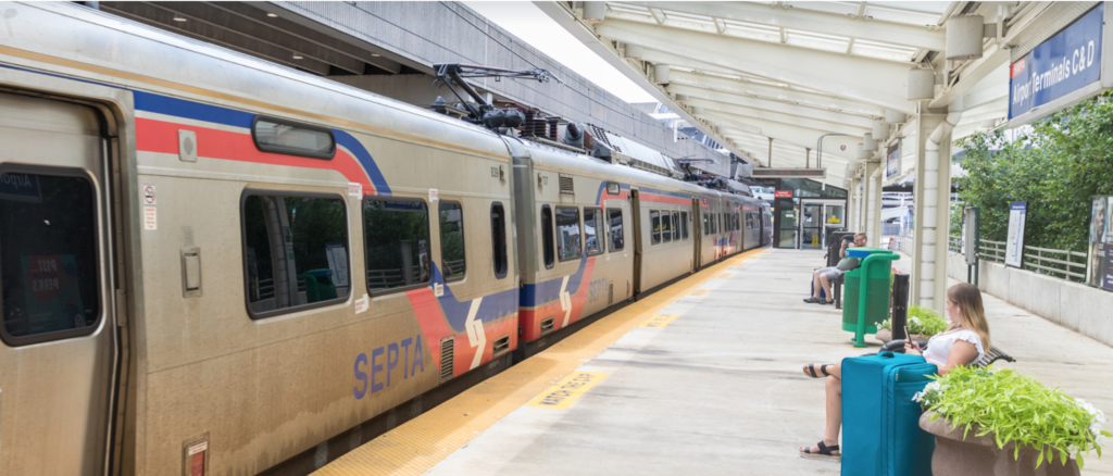 Philadelphia Guide - SEPTA train at platform with people waiting
