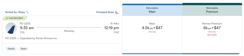 Using Atmos Rewards points for flight YUL to YHZ example