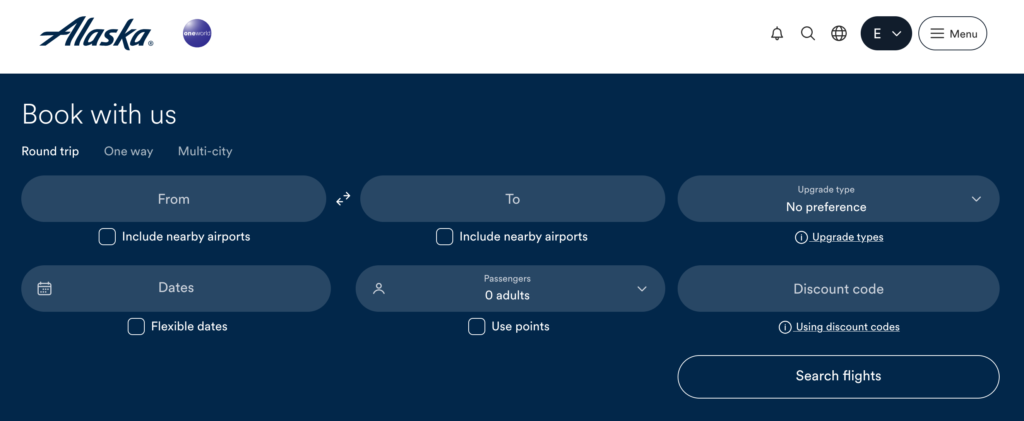 Award flight search using Atmos Rewards points