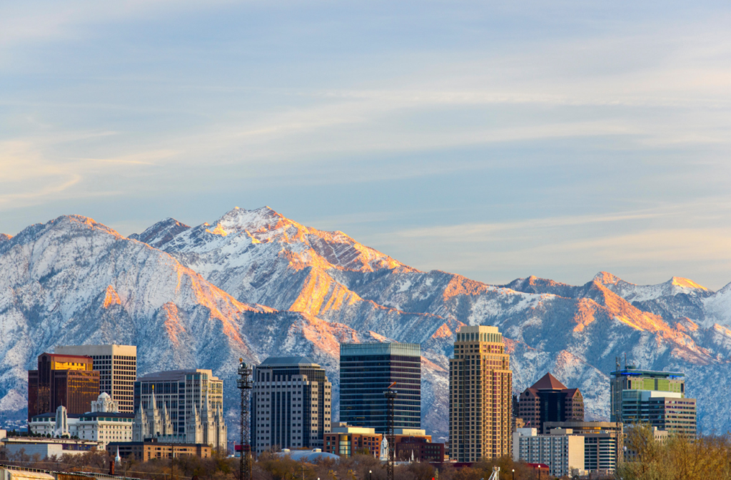Salt Lake City with moutain backdrop