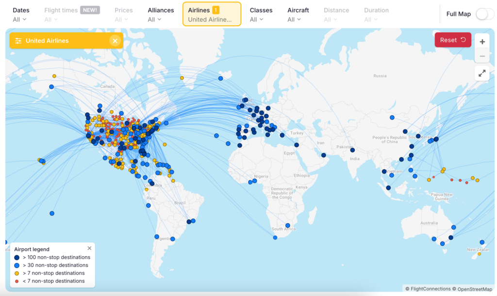 Flight Connections United Airline map