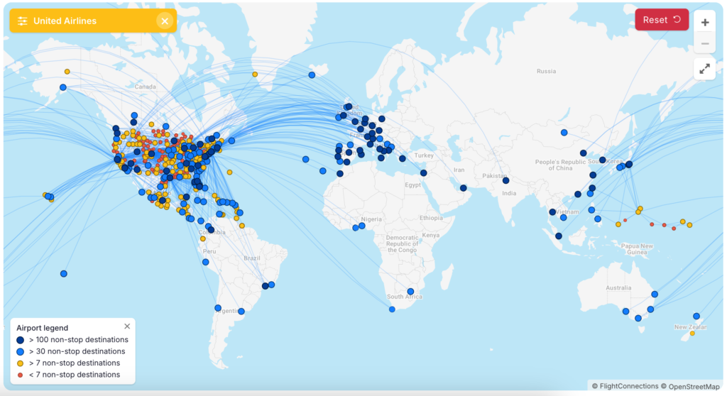 FlightConnections map of all United Airlines Routes