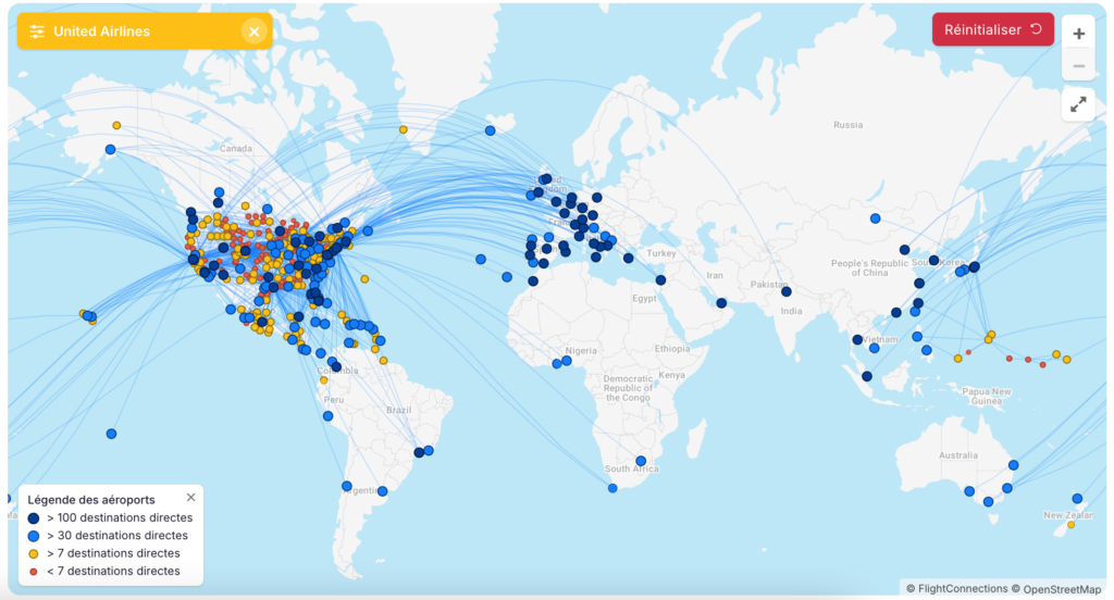 FlightConnections map of all United Airlines Routes