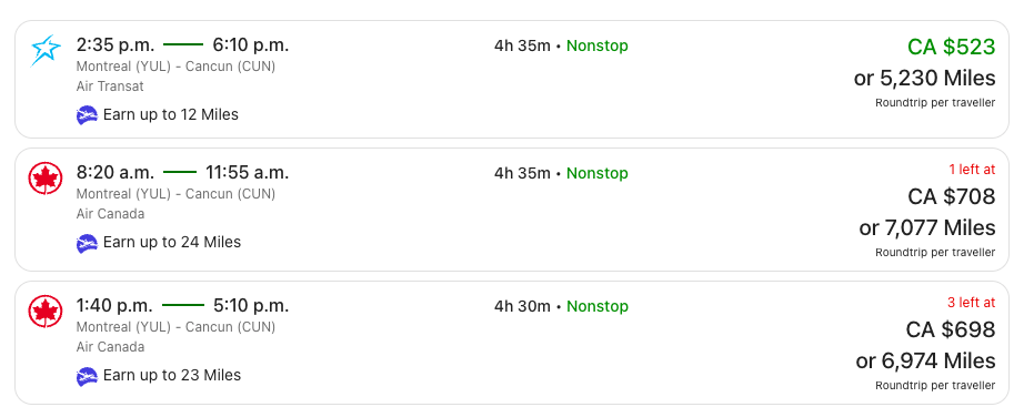 air miles expedia flight yul cancun