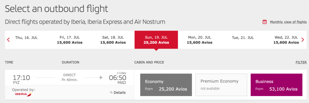 Iberia airlines Toronto to Madrid July 2026 Business class