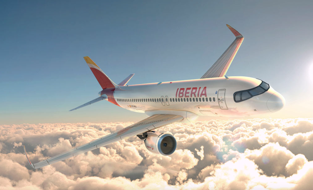 Iberia airplane in sky featured image