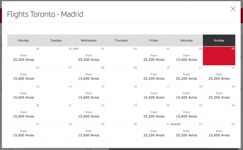 Iberia discount July calendar economy class