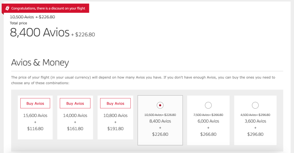 Iberia discount avios and money example
