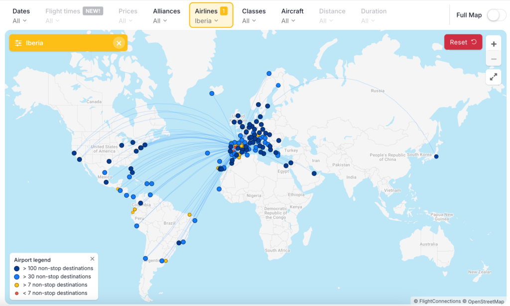 Iberia flight connections map