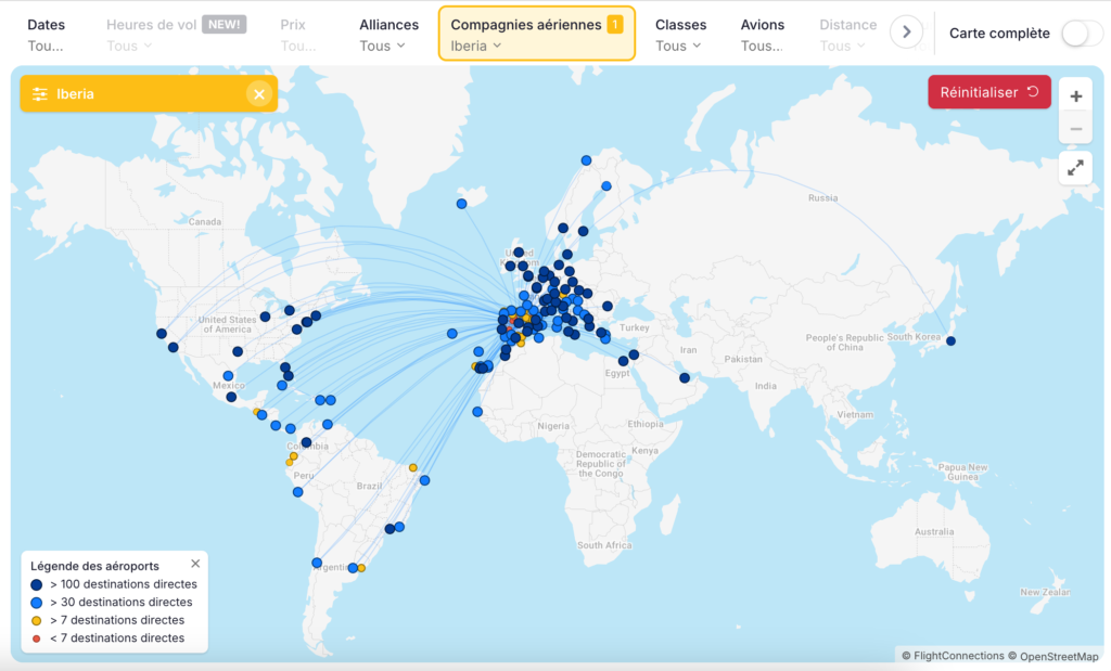 Iberia flight connections map