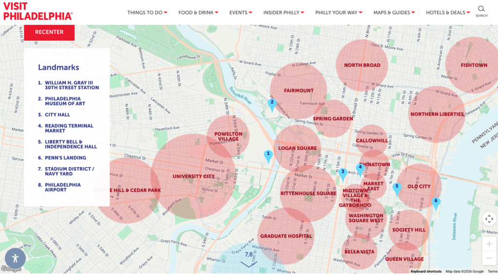 Philadelphia Guide - map of neighbourhoods