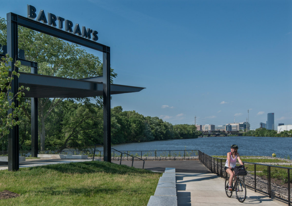 View of an outdoor trail in Philadelphia by the Delaware river