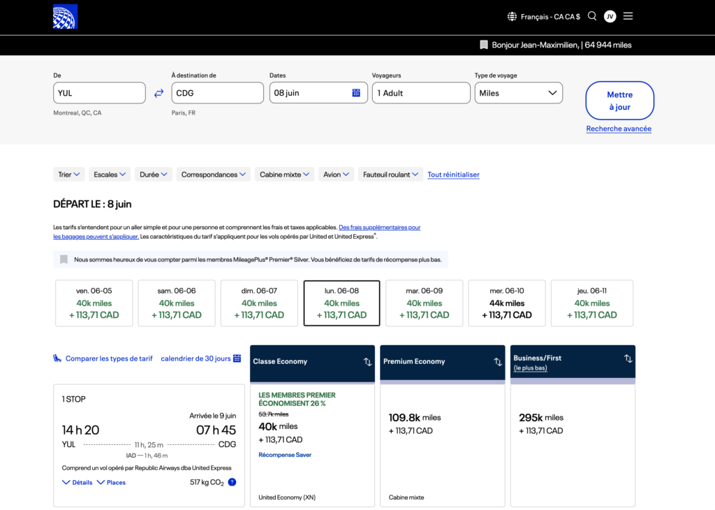 Réserver avec United - recherche de vols
