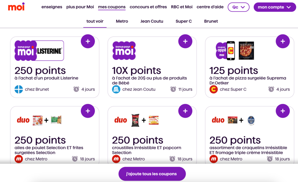 Moi Rewards Quebec coupons examples