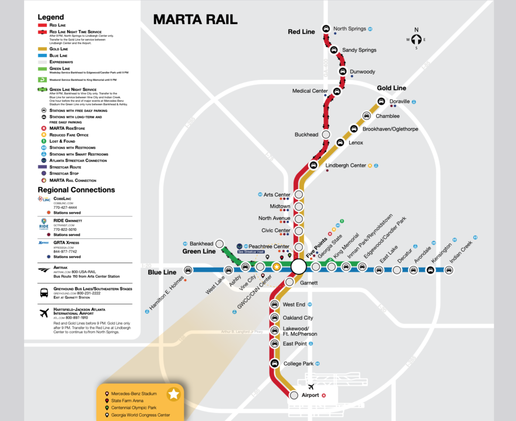 Atlanta city guide MARTA transit train map