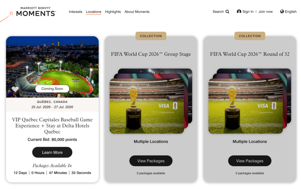Marriott Bonvoy Moments example Canada 2026 EN