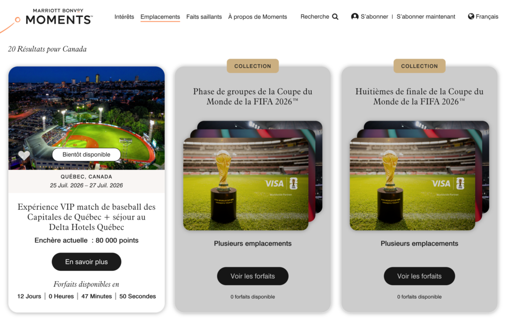 Marriott Bonvoy Moments example Canada 2026 FR
