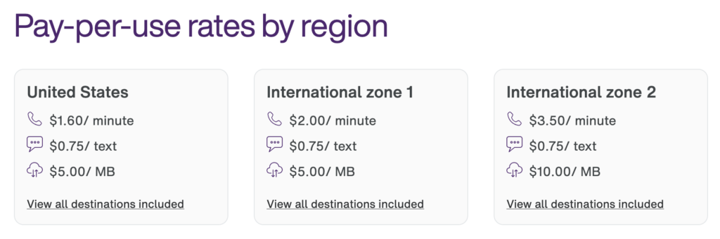 Telus Pay per use roaming charges by region EN
