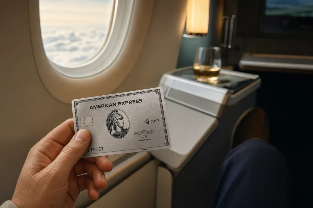 Carte de Platineᴹᴰ d’American Express en situation à bord d'un avion