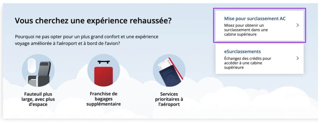 Mise pour surclassement avec Air Canada - faire une offre