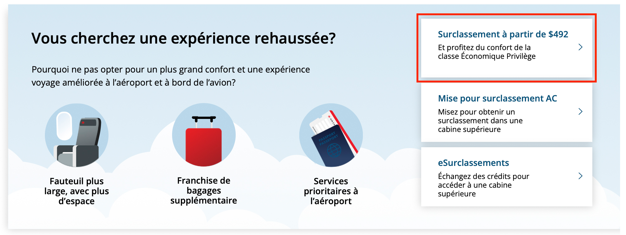 Mise pour surclassement Air Canada - force de la mise