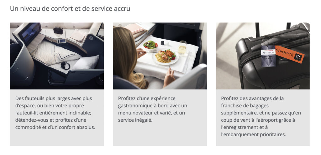 Mise pour surclassement avec Air Canada