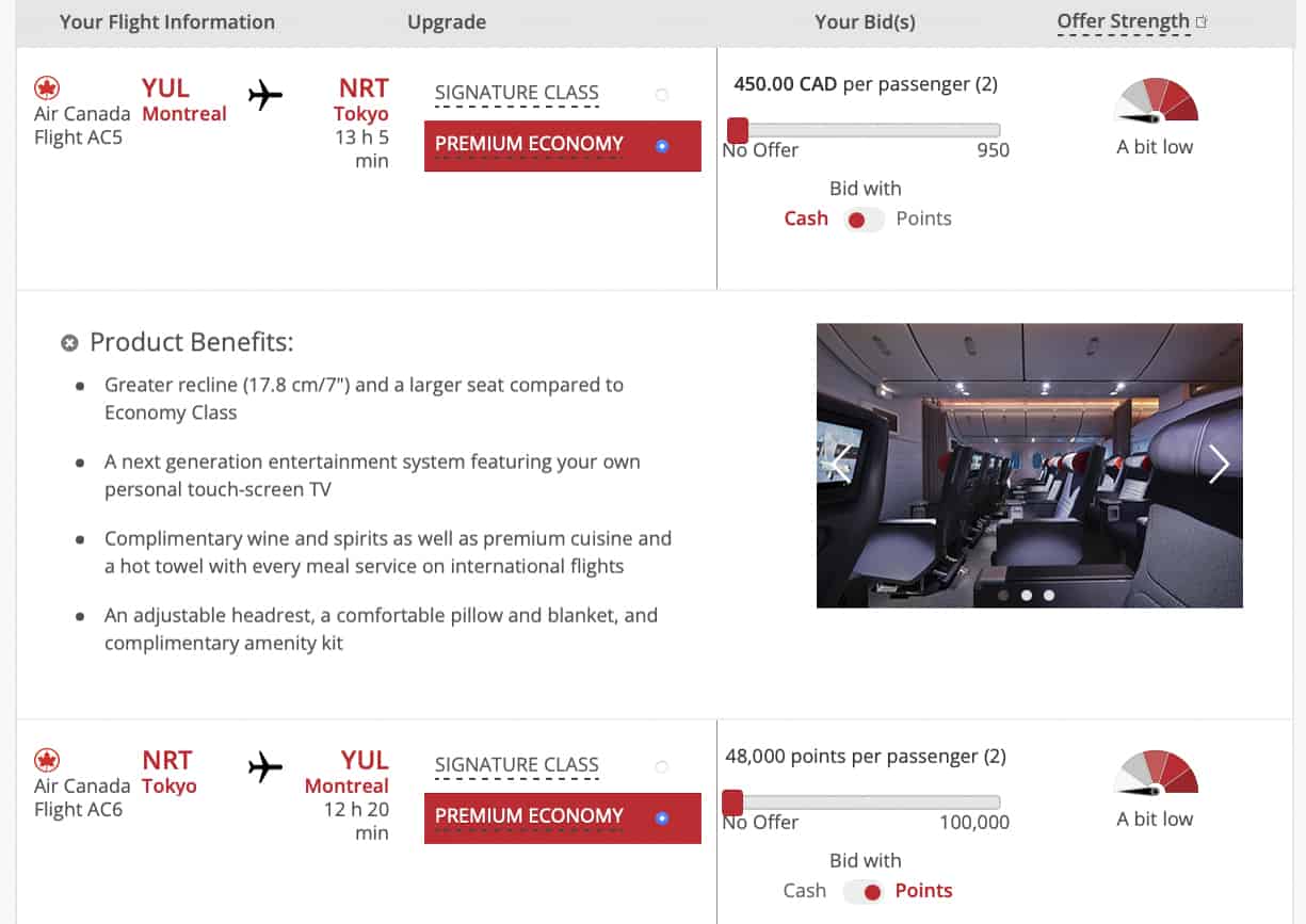Air Canada bid upgrade - Premium Economy minimum