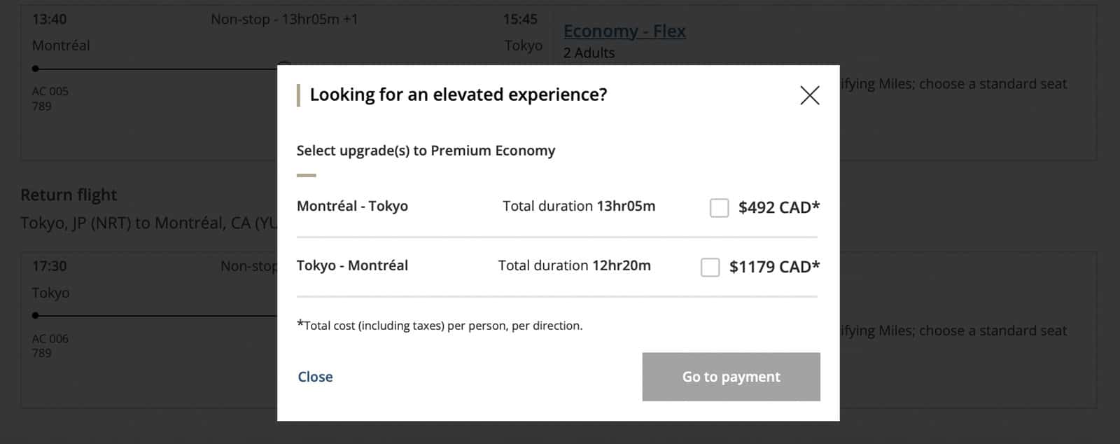 Air Canada instant upgrade