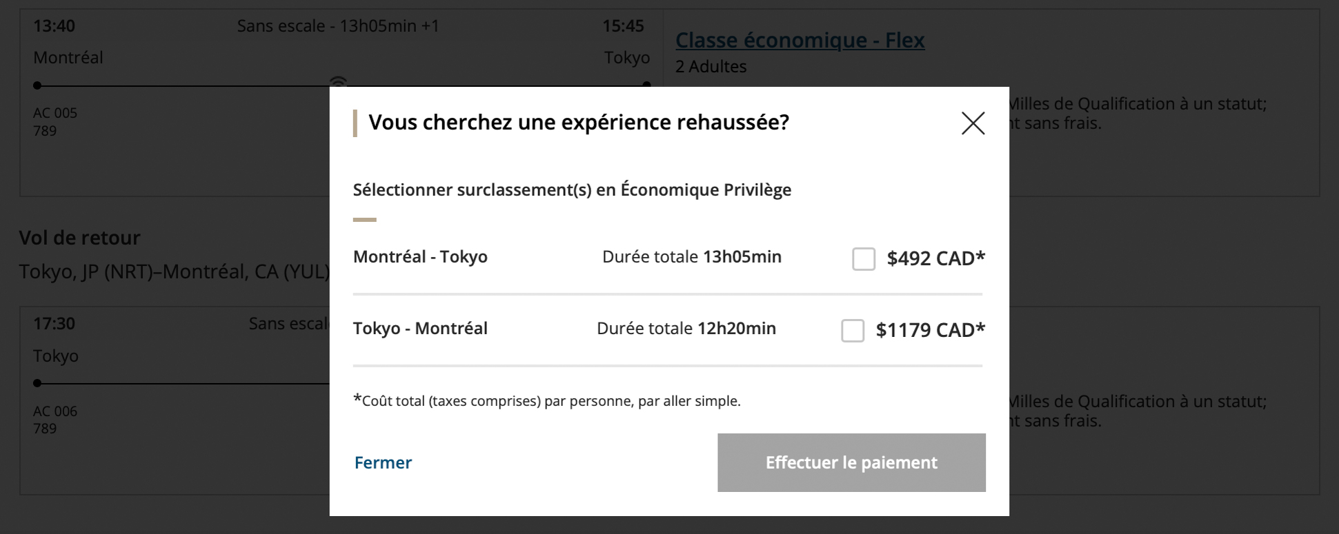 Surclassement instantané avec Air Canada