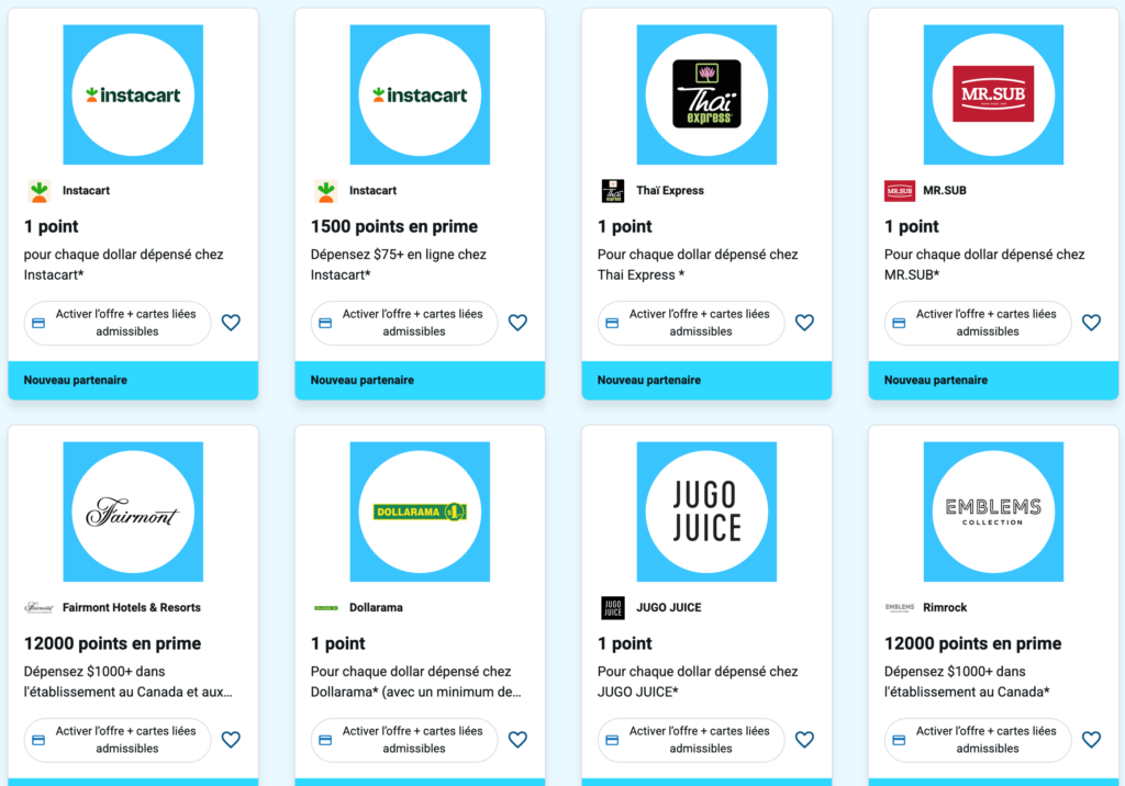 Blue Rewards card offer examples FR