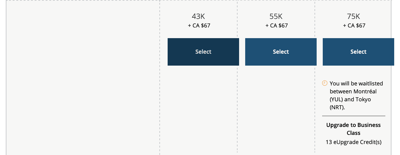 Air Canada eUpgrade cost