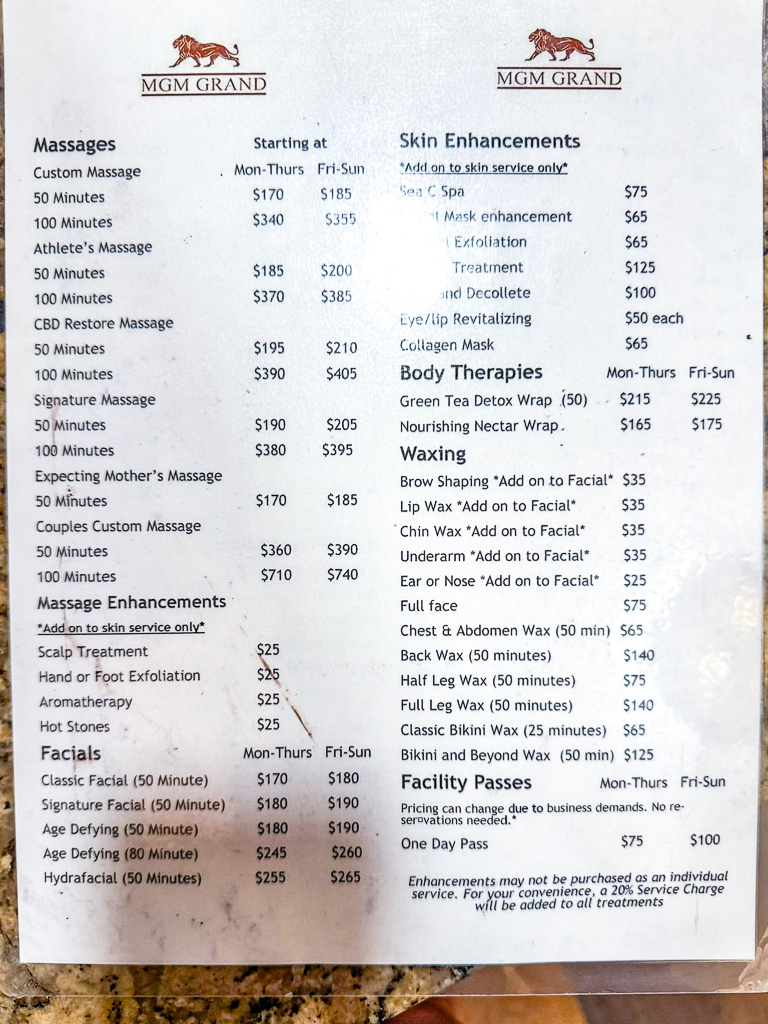 Tarif SPA, MGM Grand Hotel & Casino, Las Vegas Strip - 79