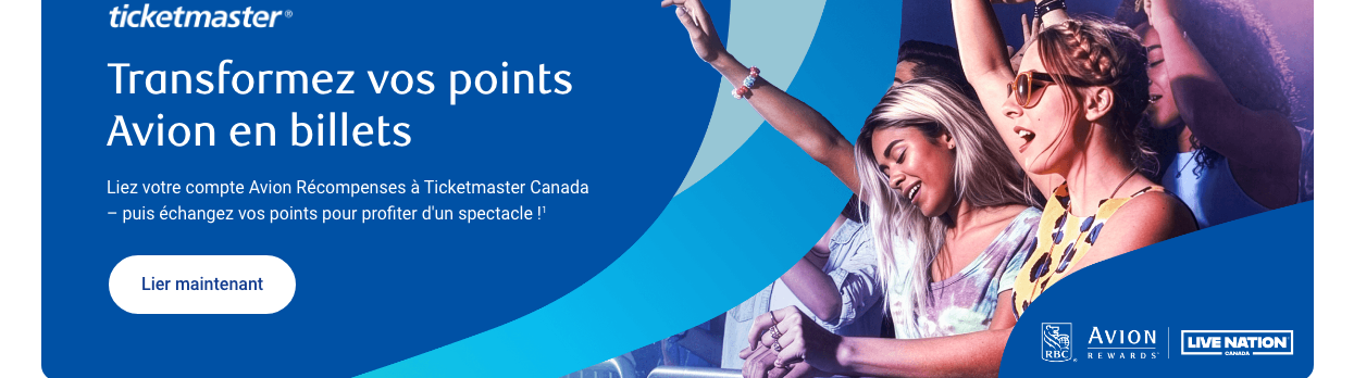 Page Avion Rewards : payez vos billets Ticketmaster avec vos points Avion